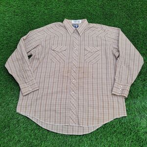 Vintage 80s Wrangler Pearl-Snap Button Shirt XL 28x33 Brown